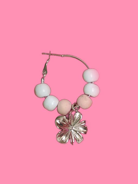 Floral Beaded Hoop Stainless Steel Earrings