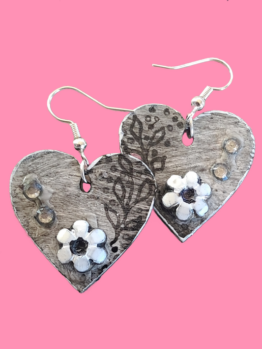 Silver Blossom Heart Earrings